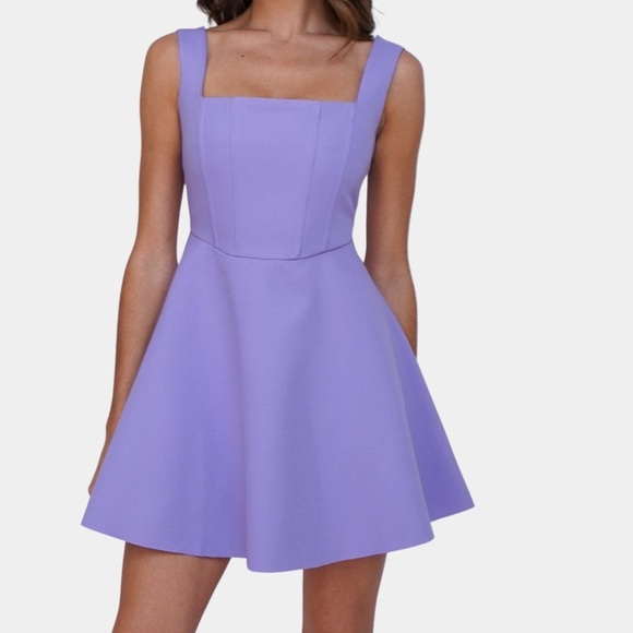 NWT Elliatt Candice Mini Dress Lilac Purple Fit Flare Square Neck Corset Sz L - Picture 13 of 13